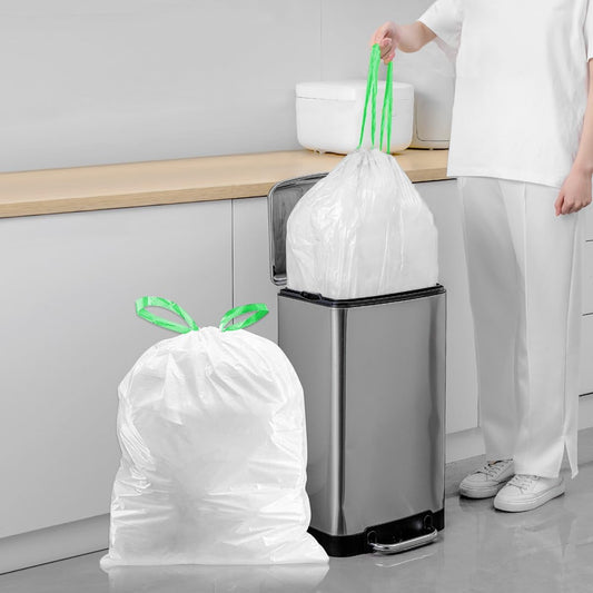 Sac Poubelle Blanc 30L – Lot de 40 Sacs avec Cordon de Serrage
