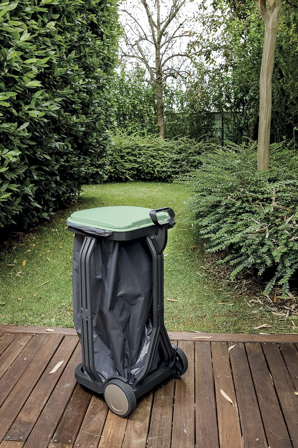 Support sac poubelle chariot avec couvercle jardin